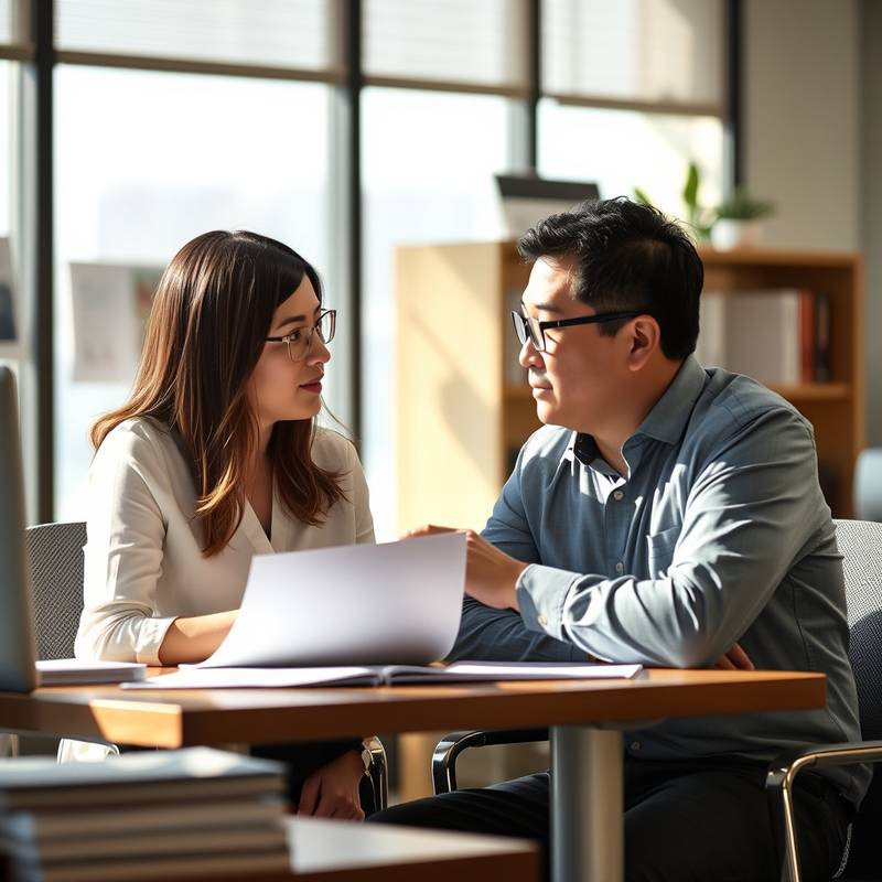 Elena Petrova and David Chen brainstorming in a small office in 2018