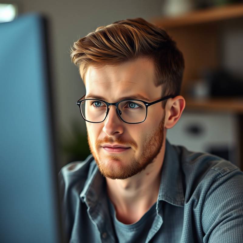 Portrait of Ben Miller, Front-End Developer, with a focused expression at his computer