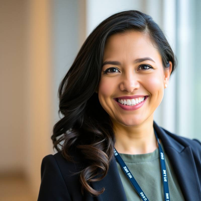 Portrait of Maria Garcia, Marketing Manager, with a friendly smile and professional attire