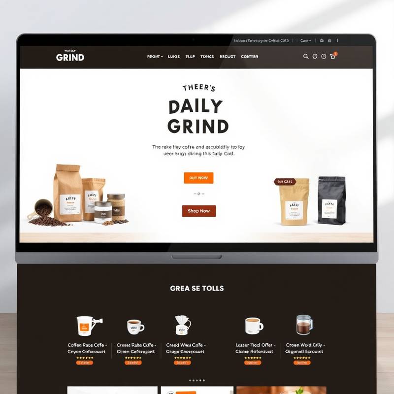Screenshot of a modern e-commerce website designed for 'The Daily Grind' coffee company, featuring clean product displays and a user-friendly interface.